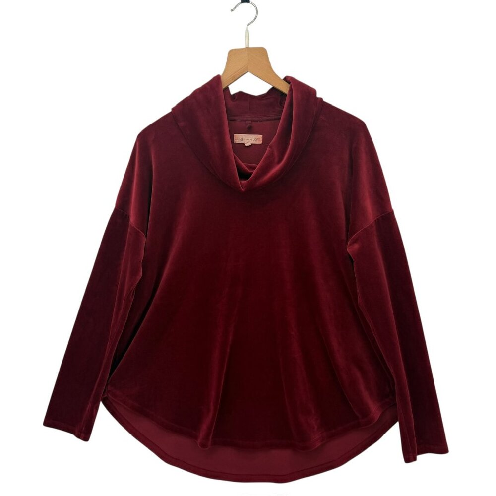Lou & Grey Cowl Neck Burgundy Red Velvet Top M Luxurious‎